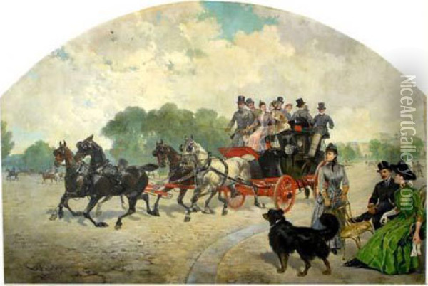 En Promenade Pour Le Bois De Boulogne. Oil Painting - Ernest Alexandre Bodoy