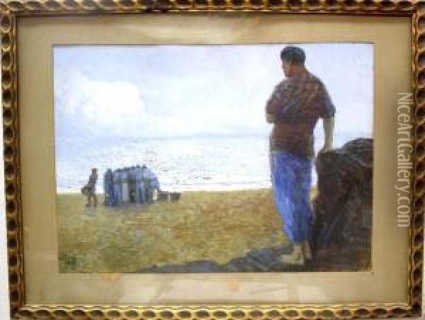 Pescador En La Playa Oil Painting - Eduardo Pascual Monturiol
