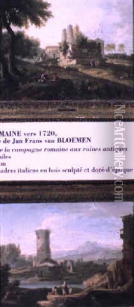 Paysage De La Campagne Romaine Aux Ruines Antiques Oil Painting - Jan Frans van Bloemen