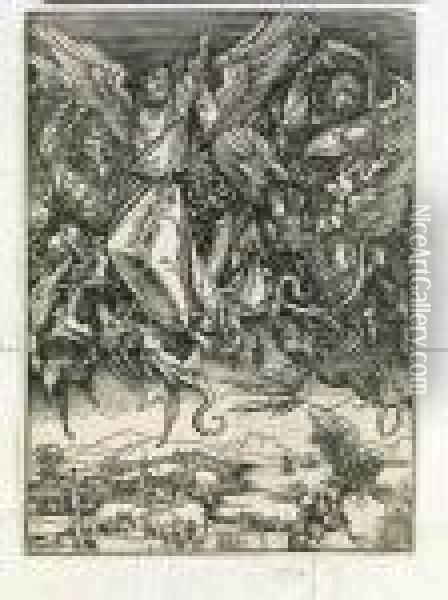 St .michael Fighting The Dragon Oil Painting - Albrecht Durer