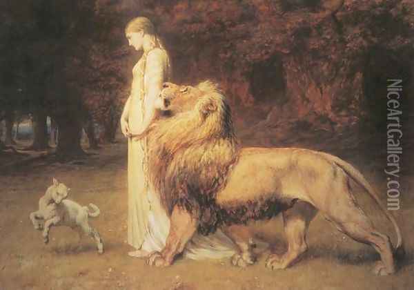Una and the Lion Oil Painting - Briton Riviere