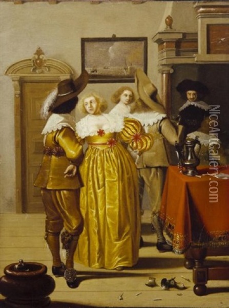 Joyeuse Compagnie Dans Un Interieur Oil Painting - Jacob Frans van der Merck