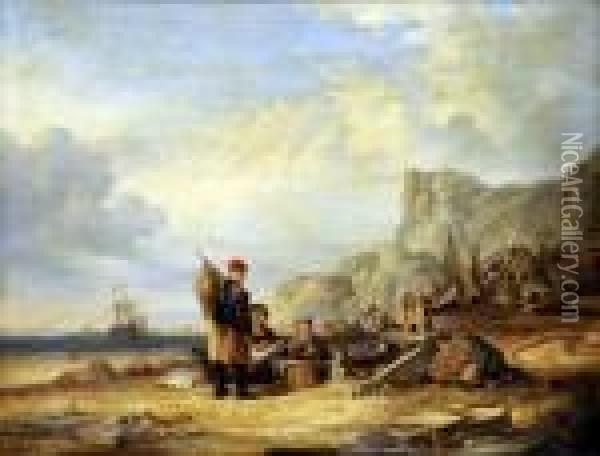 On The Beach, Near Hastings Oil Painting - Snr William Shayer