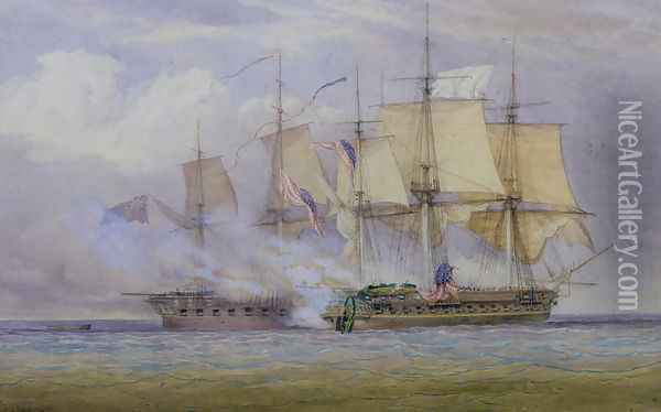 The Moment of Victory between HMS 'Shannon' and the American Ship Chesapeake on 1st June 1813, 1857 Oil Painting - John Christian Schetky