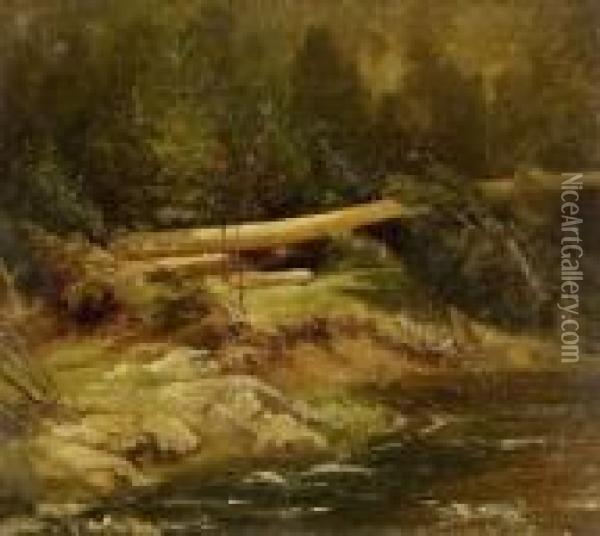 Gesturzter Baum Am Ufer Des
 Wildbaches. Oil Painting - Friedrich Rudolf Wasmann