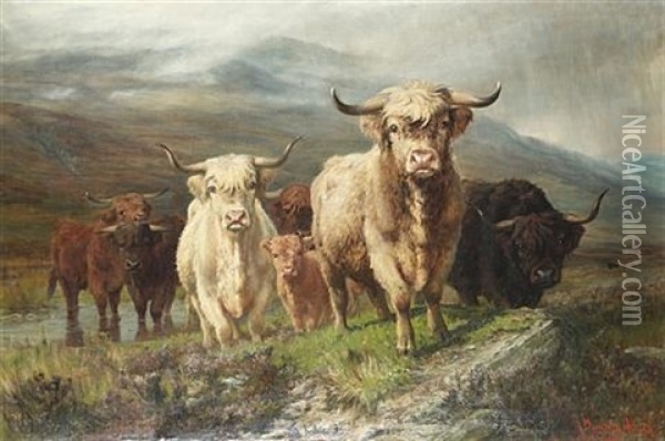 A Startled Herd Oil Painting - Joseph Denovan Adam