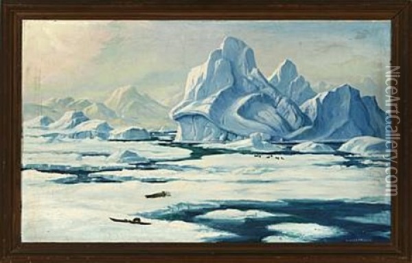 Hunting Scene From Greenland Oil Painting - Emanuel A. Petersen