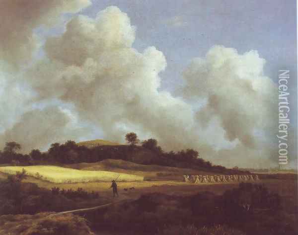 View of grainfields with a distant town Oil Painting - Jacob Van Ruisdael