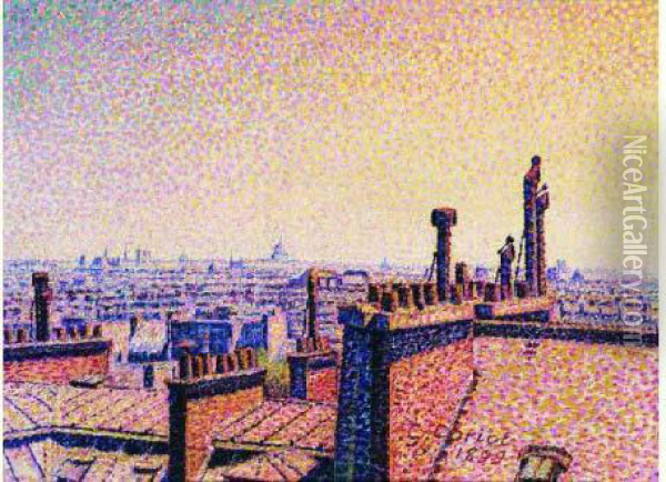 Les Toits De Paris En Soiree Oil Painting - Gustave Cariot
