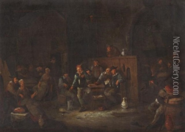 Tanzende Und Zechende Bauern Im Wirtshaus. Reiche Personnenstaffge Oil Painting - Egbert van Heemskerck the Younger