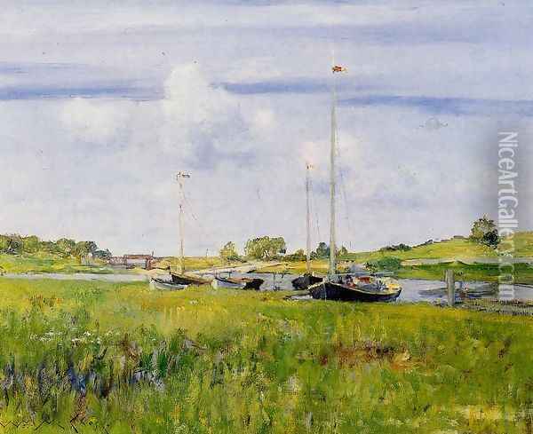 At The Boat Landing Oil Painting - William Merritt Chase