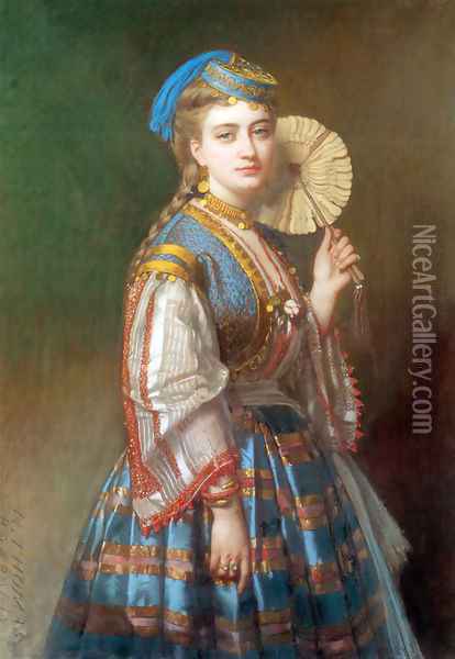 A Portrait of a Lady Dressed in Ottoman Style Oil Painting - Thomas de Barbarin