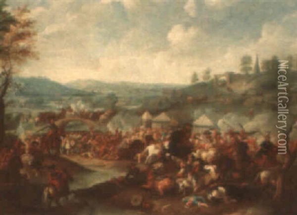 Soldiers Attacking A Military Encampment Oil Painting - Karel Breydel