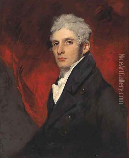 Portrait of John Barrow, half-length, in a black coat Oil Painting - John Hoppner