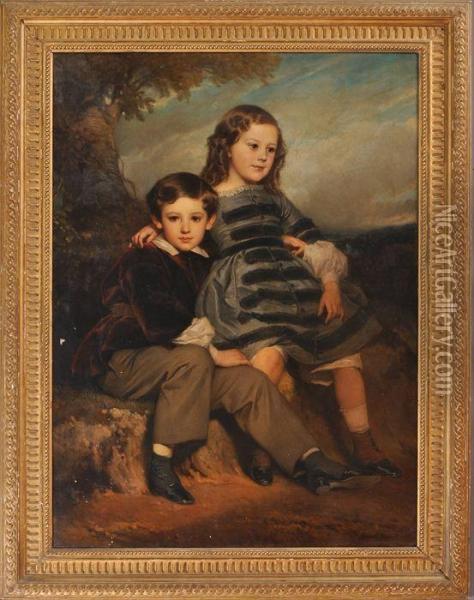 Siblings Oil Painting - Edouard Louis Dubufe