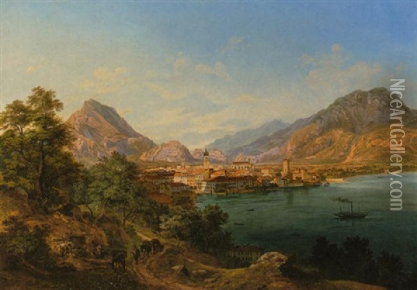 Riva Am Gardasee Oil Painting - Heinrich Adam