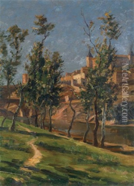 Trees Overlooking Fortress Oil Painting - Elie Anatole Pavil
