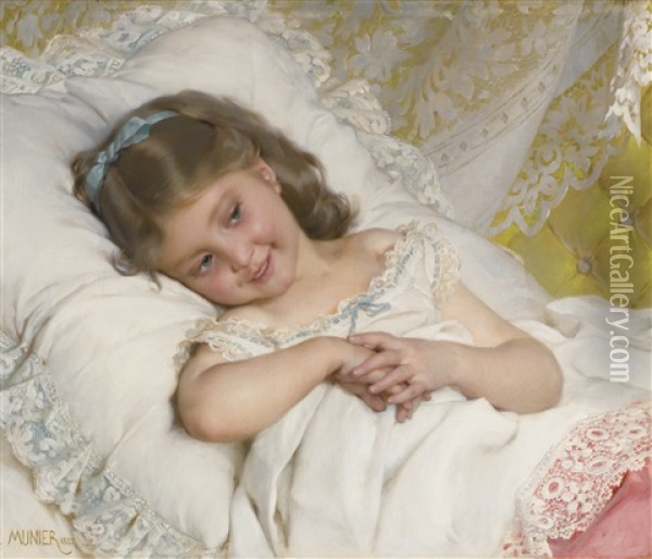 Girl Resting Oil Painting - Emile Munier