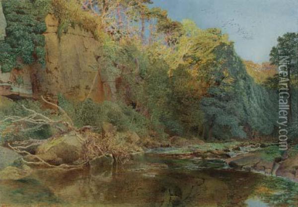 A River Landscape Oil Painting - Alfred William Hunt
