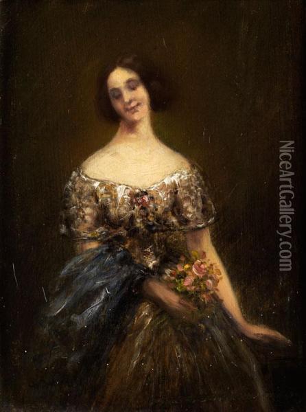 Portrait Einer Dame Mit Rosenstrauss Oil Painting - Wilhelm Leibl