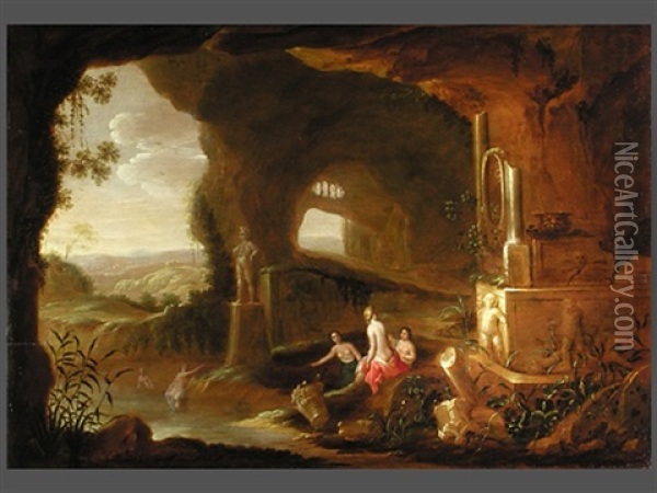 Nymphen Baden In Einer Grotte Oil Painting - Abraham van Cuylenborch