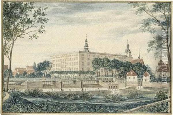 Ansicht Des Schlosses In Dessau Oil Painting - Heinrich Olivier