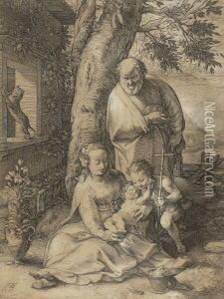 Die Heilige Familie Mit Den
 Kirschen. Oil Painting - Hendrick Goltzius
