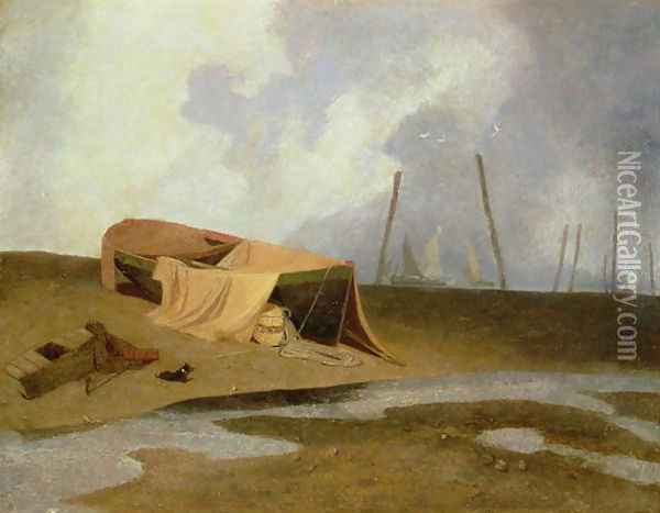 Boats on Greater Yarmouth Beach Oil Painting - John Sell Cotman