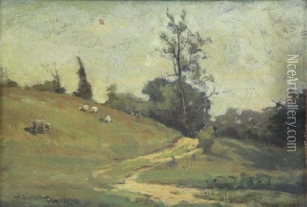 Grazing Sheep In Landscape Oil Painting - Willard Leroy Metcalf