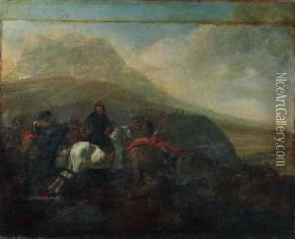 A Cavalry Skirmish Oil Painting - Guglielmo Cortese Il Borgognone