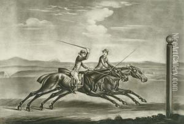 Marc Anthony Beating Chalkstone Over The Beacon Course At Newmarkett, 7 May 1774 Oil Painting - J. Francis Sartorius