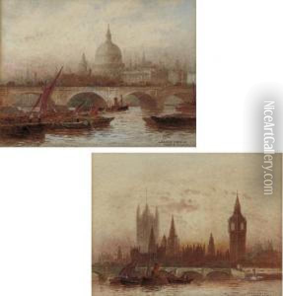 London Bridge; And Westminster Oil Painting - Frederick E.J. Goff