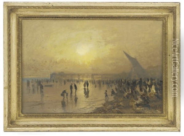 Figures On The Shore, Evening Oil Painting - Joseph Arthur Palliser Severn