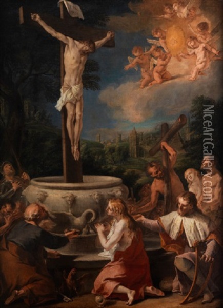 Kreuzigung Christi In Biblischem Umfeld Oil Painting - Nicola Grassi