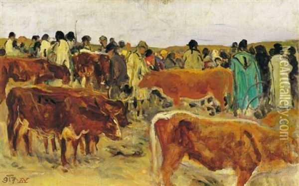 Vasar (market) Oil Painting - Aladar Koeroesfoei Kriesch
