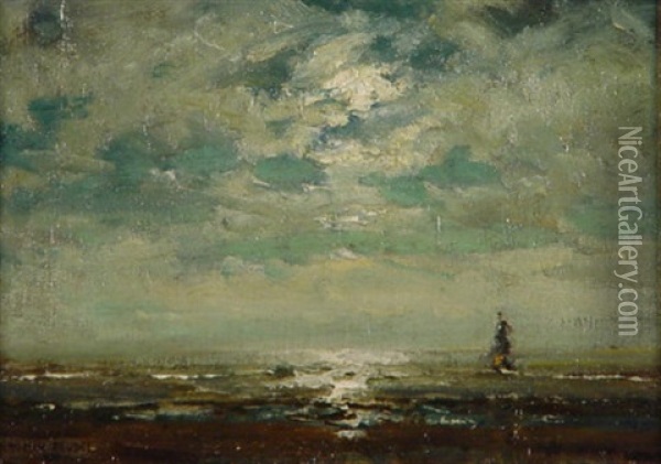 Am Strand Von Katwijk Bei Sonnenuntergang Oil Painting - Arthur Feudel