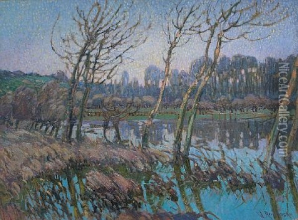 A River Landscape Near Giverny At Dusk Oil Painting - Wenzel Radimsky