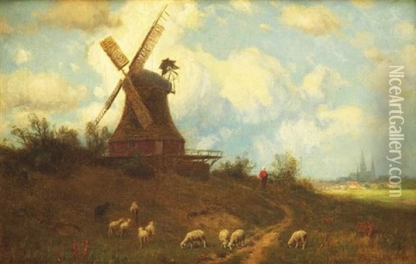 Landschaft Mit Windmuhle Oil Painting - August (Karl Martin A.) Splitgerber
