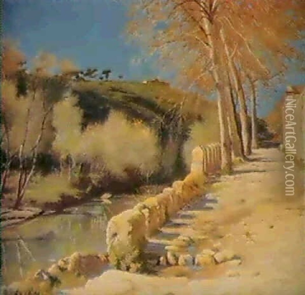 A Sunlit View Of The Alcala River Oil Painting - Ricardo Lopez Cabrera