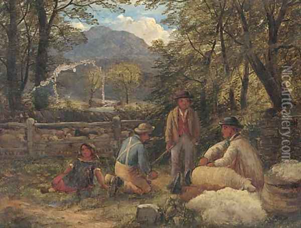 Hillside sheep shearing Oil Painting - John Joseph Hughes