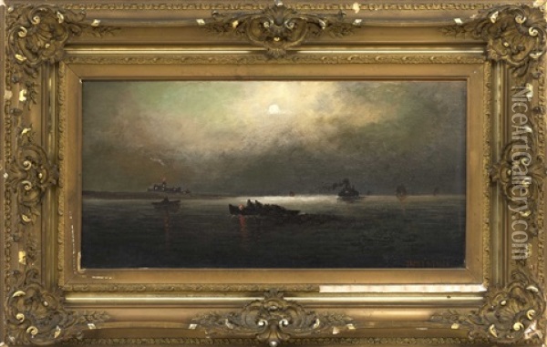 A Shipping Channel Under Moonlight Oil Painting - James Gale Tyler