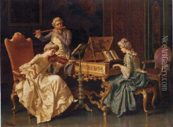 A Musical Trio Oil Painting - Pio Ricci