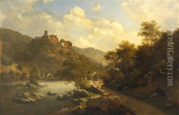 A View Of Heidelberg Oil Painting - Georg Emil Libert