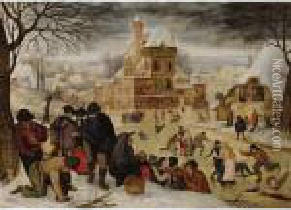 Winter Landscape With Skaters Oil Painting - Pieter The Younger Brueghel