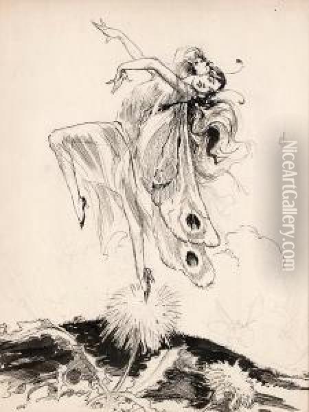 An Unpublished Illustration Of A Fairy On A Dandelion Oil Painting - John Neill
