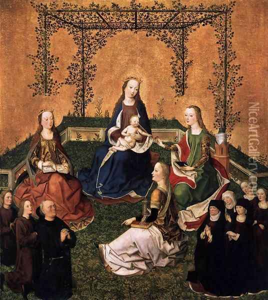 Virgin and Child with Three Saints Oil Painting - Master of the Life of the Virgin