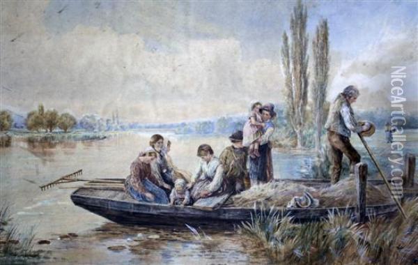Harvesters In A Punt Oil Painting - Foster Birkett