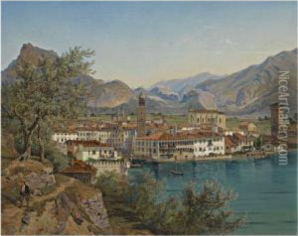 Riva Am Gardasee (view Of Riva On Lake Garda) Oil Painting - Franz Reinhold