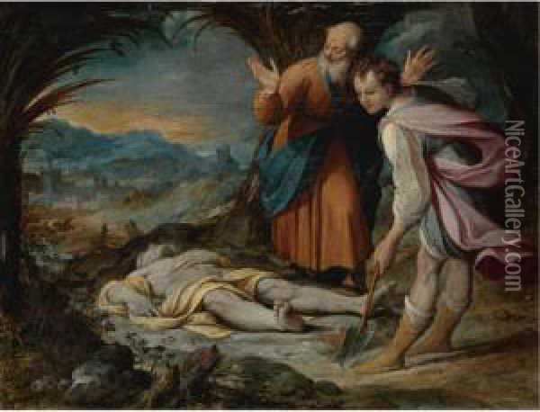 Tobit And His Son Tobias Giving A Proper Burial Oil Painting - Camillo Procaccini