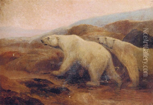 Polar Bears At Sunset Oil Painting - Harry Dixon